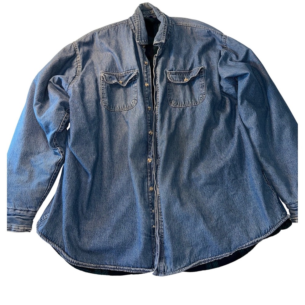 Dutch Harbor Gear Mens 3XL Denim Shirt Jacket Fleece Lined Plaid Blue Workwear